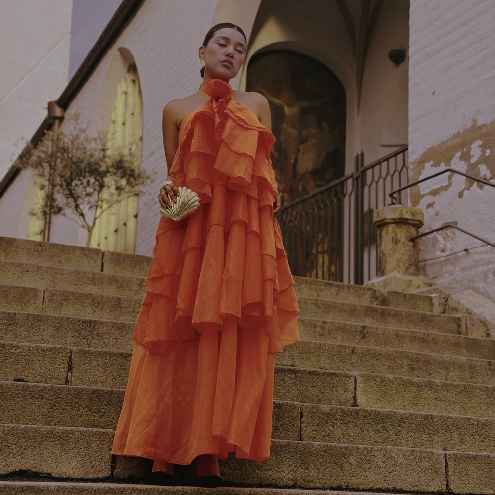 Elegant Orange Layered Dress